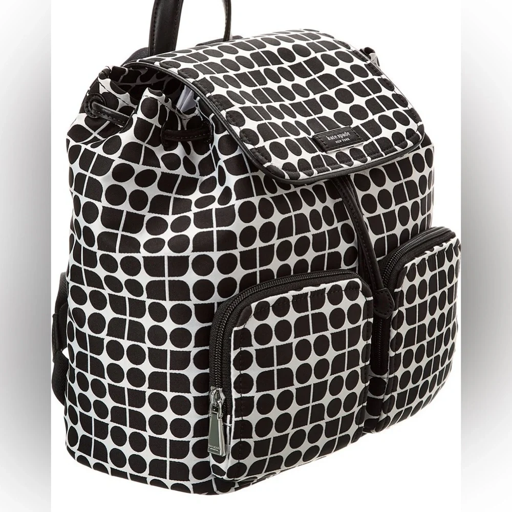 NEW Kate Spade Black and White Jacquard Fabric Backpack